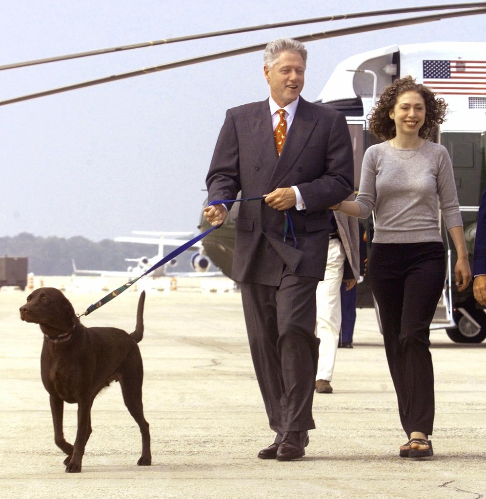 President Bill Clinton With Chelsea and Buddy, 1998 President Bill Clinton With Chelsea and Buddy, 1998