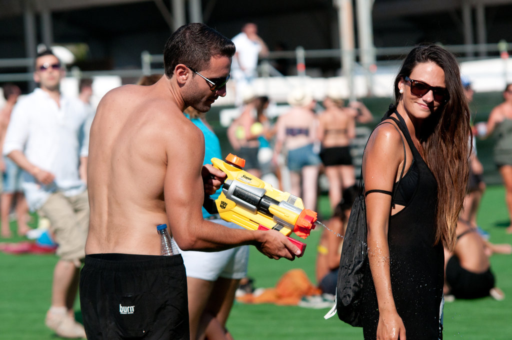 A guy goofed off with his lady friend at Ibiza 123 Festival: Rocktronic Sunset Strip in Ibiza, Spain.
A guy goofed off with his lady friend at Ibiza 123 Festival: Rocktronic Sunset Strip in Ibiza, Spain.