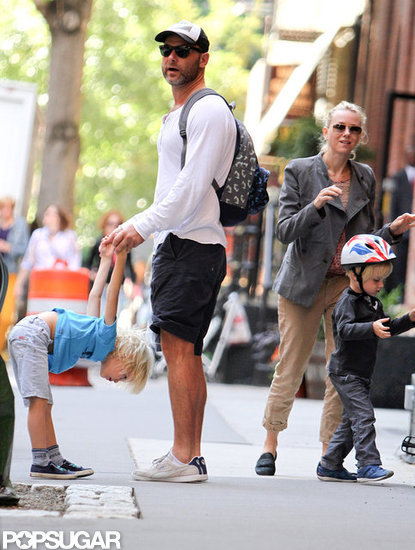 Naomi Watts geared up for a bike ride with Liev Schreiber and her boys, Kai Schreiber and Sasha Schreiber, in NYC. Naomi Watts geared up for a bike ride with Liev Schreiber and her boys, Kai Schreiber and Sasha Schreiber, in NYC.