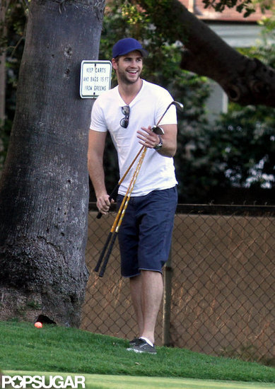 Liam Hemsworth went golfing in LA with friends in April 2012. Liam Hemsworth went golfing in LA with friends in April 2012.
