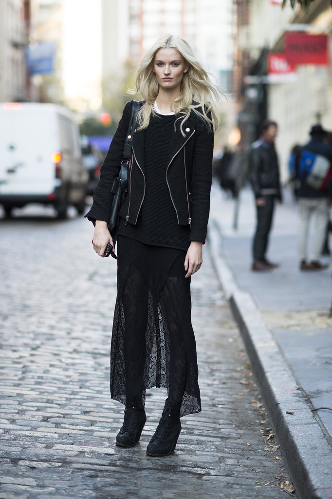 Embrace your darker side in a sultrier lace maxi, layered up with black tights and finished with a col-girl moto jacket.
Source: Adam Katz Sinding
Embrace your darker side in a sultrier lace maxi, layered up with black tights and finished with a col-girl moto jacket.
Source: Adam Katz Sinding