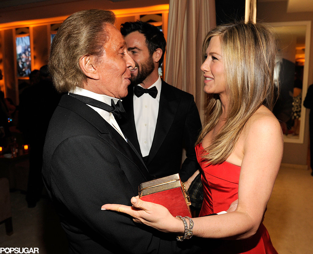 Jennifer Aniston shared a moment with Valentino Garavani at the Vanity Fair Oscar party after Sunday night's award show.
Jennifer Aniston shared a moment with Valentino Garavani at the Vanity Fair Oscar party after Sunday night's award show.