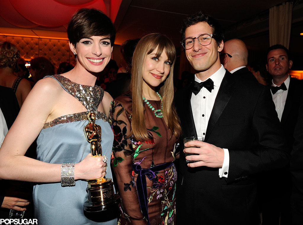 Andy Samberg met up with Anne Hathaway and Joanna Newsom at Vanity Fair's Oscar afterparty.
Andy Samberg met up with Anne Hathaway and Joanna Newsom at Vanity Fair's Oscar afterparty.