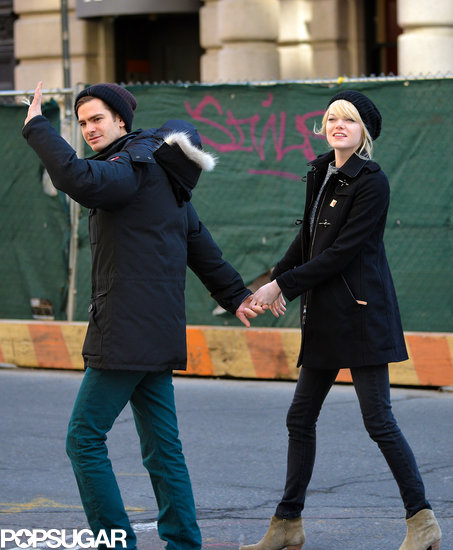 Andrew Garfield and Emma Stone walked in the West Village after having breakfast. Andrew Garfield and Emma Stone walked in the West Village after having breakfast.