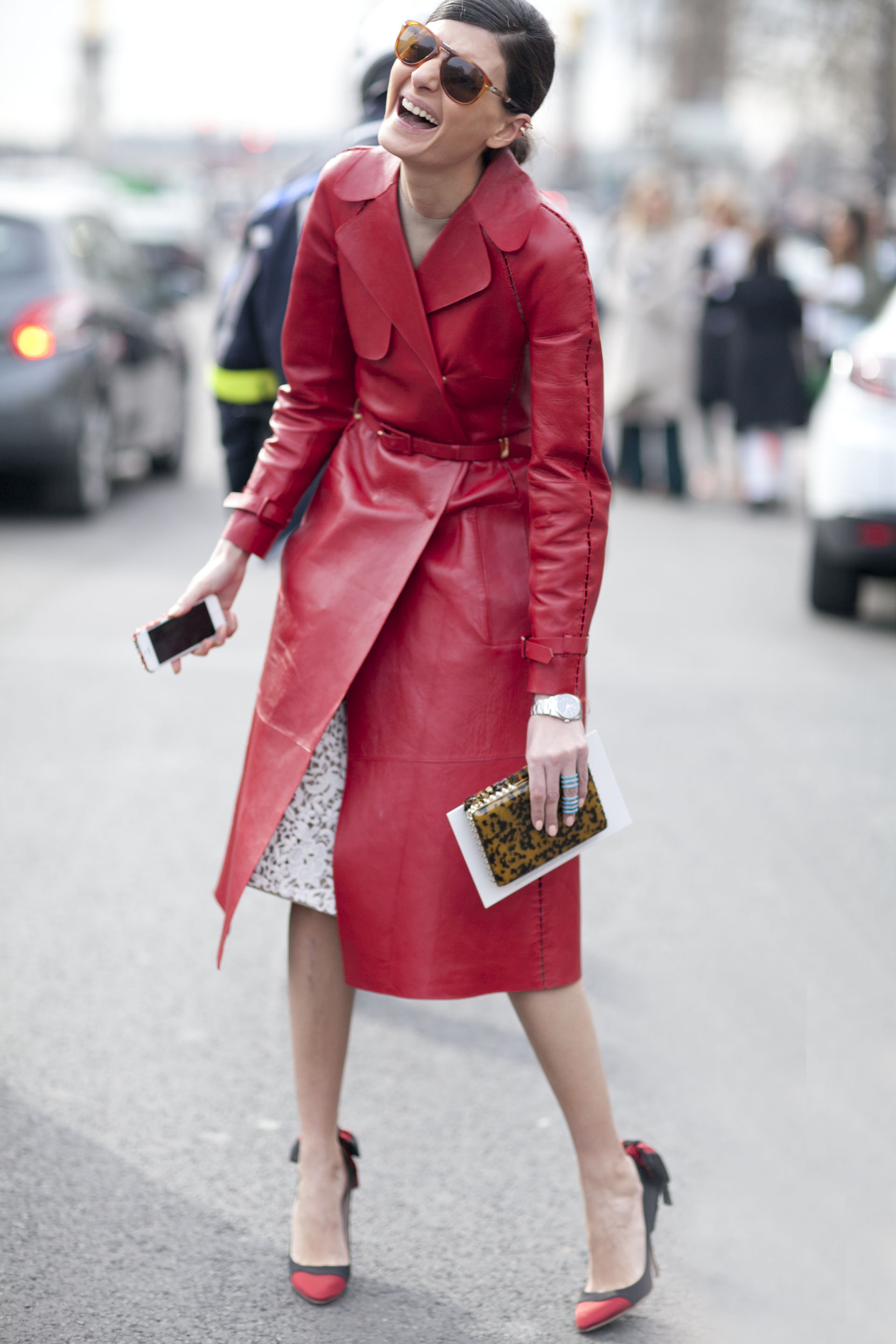Giovanna Battaglia Lit Up The Street Style Scene In A Brilliant Red