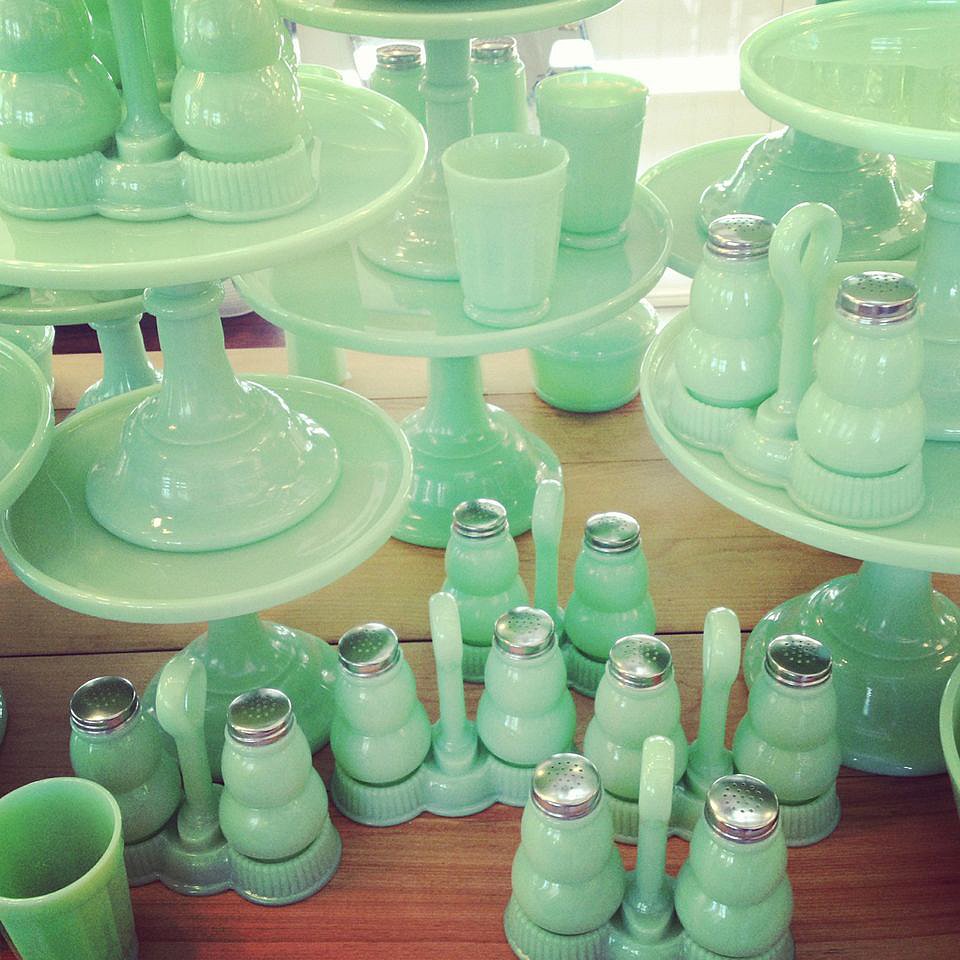 Seeing this minty green milk glass (on sale at Rejuvenation) en masse