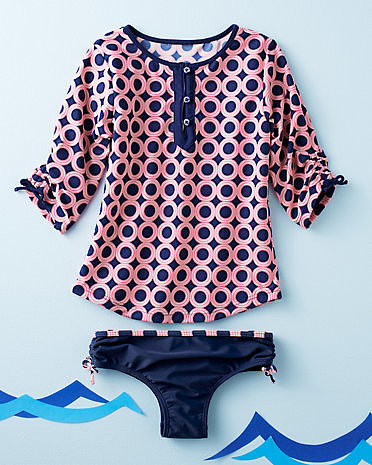 A chic bikini alternative, Cabana Life's Mod Squad Rashguard Set ($44) features cinched ties at the sleeve hems and hips.
A chic bikini alternative, Cabana Life's Mod Squad Rashguard Set ($44) features cinched ties at the sleeve hems and hips.