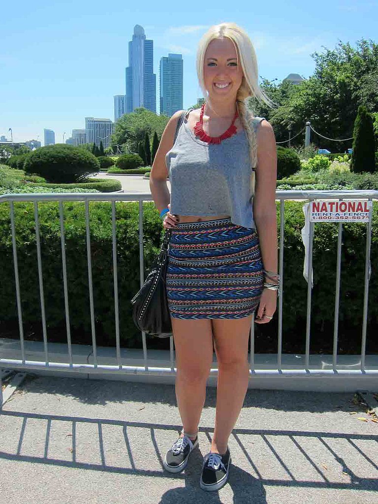We love how Kaitlyn toned down her printed Charlotte Russe skirt by pairing it with a simple gray tee, classic Vans, and an H&M statement necklace.
We love how Kaitlyn toned down her printed Charlotte Russe skirt by pairing it with a simple gray tee, classic Vans, and an H&M statement necklace.