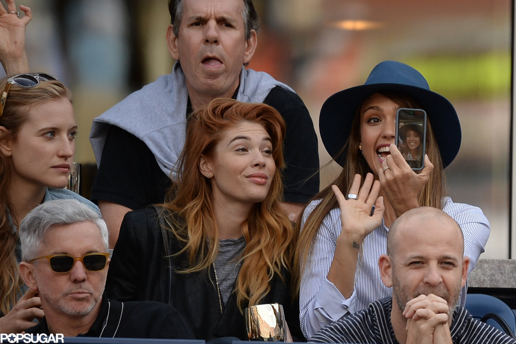 Jessica Alba excitedly captured a picture of herself and friends at the US Open in NYC in September 2013.
Jessica Alba excitedly captured a picture of herself and friends at the US Open in NYC in September 2013.