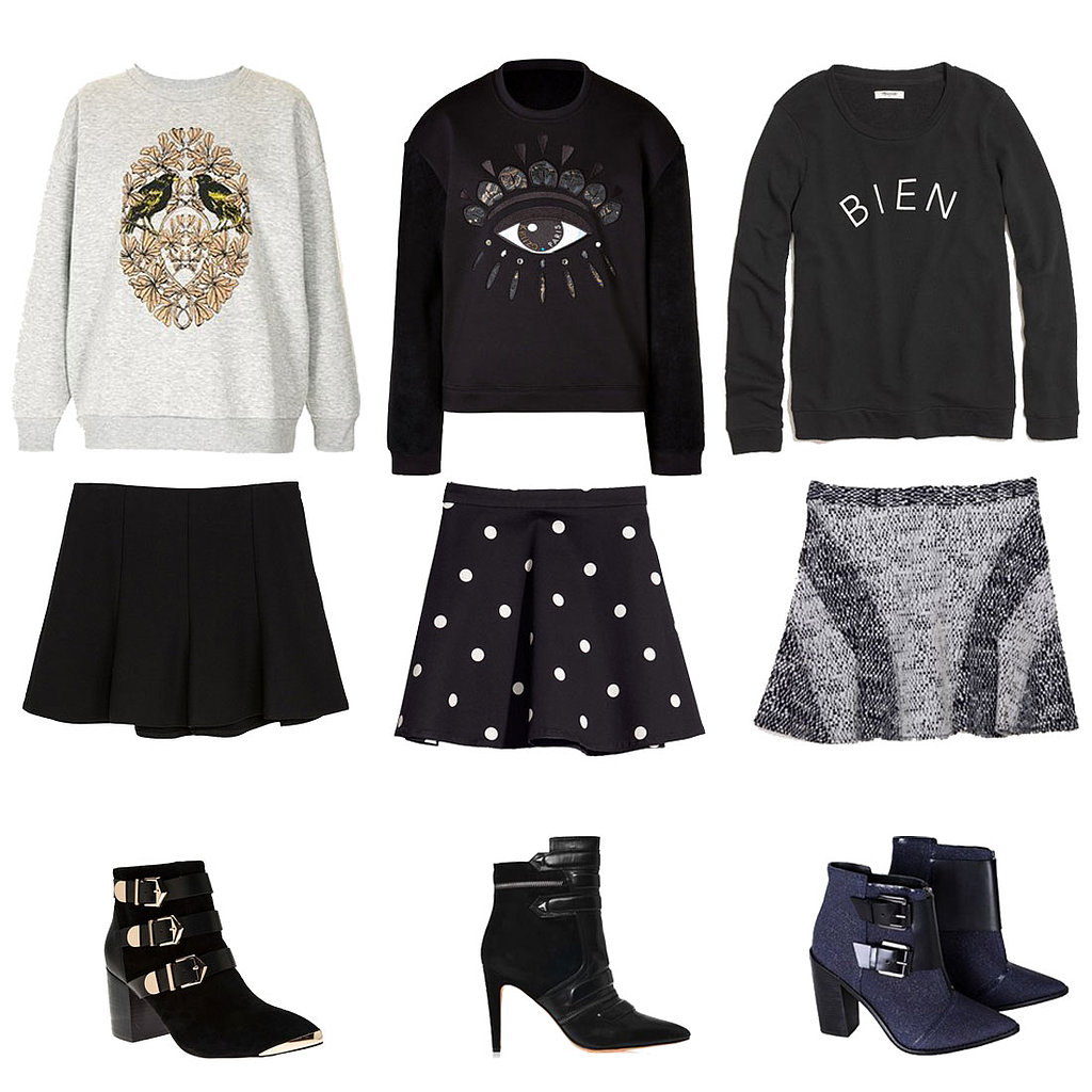 skirt sweatshirt outfit