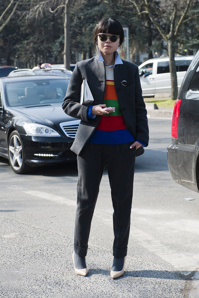 Reinvent the suit with a bright top under your blazer.
Reinvent the suit with a bright top under your blazer.
