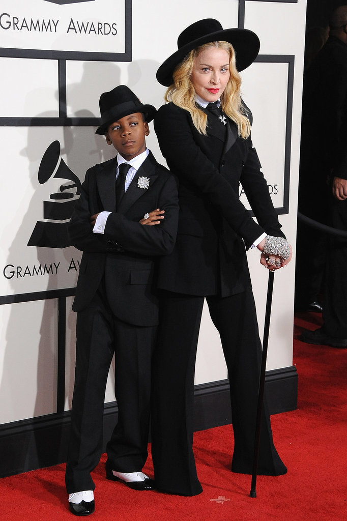 Madonna and her son, David, dressed up as twins for the Grammys.
Madonna and her son, David, dressed up as twins for the Grammys.