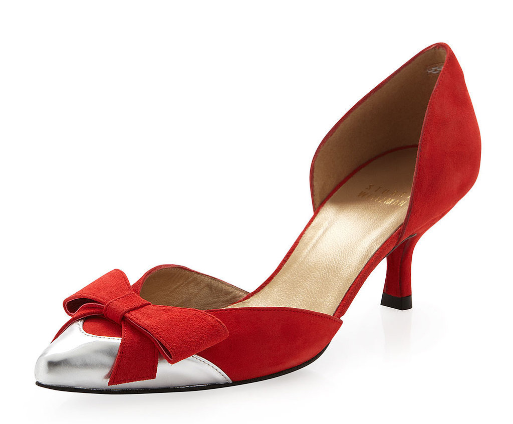 Stuart Weitzman red suede bow kitten heels (256, originally 320