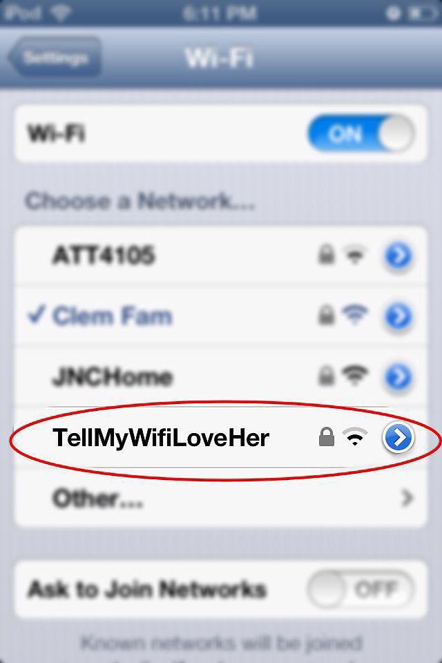 "Girlfriend found this while reconnecting to her WiFi ."
Source: Reddit user gingerianfalcon via Imgur
"Girlfriend found this while reconnecting to her WiFi ."
Source: Reddit user gingerianfalcon via Imgur