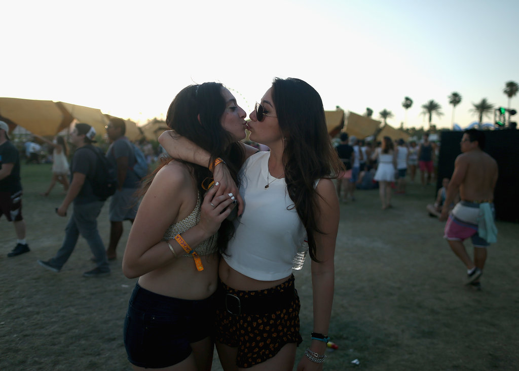 Two ladies locked lips at this year's Coachella.
Two ladies locked lips at this year's Coachella.