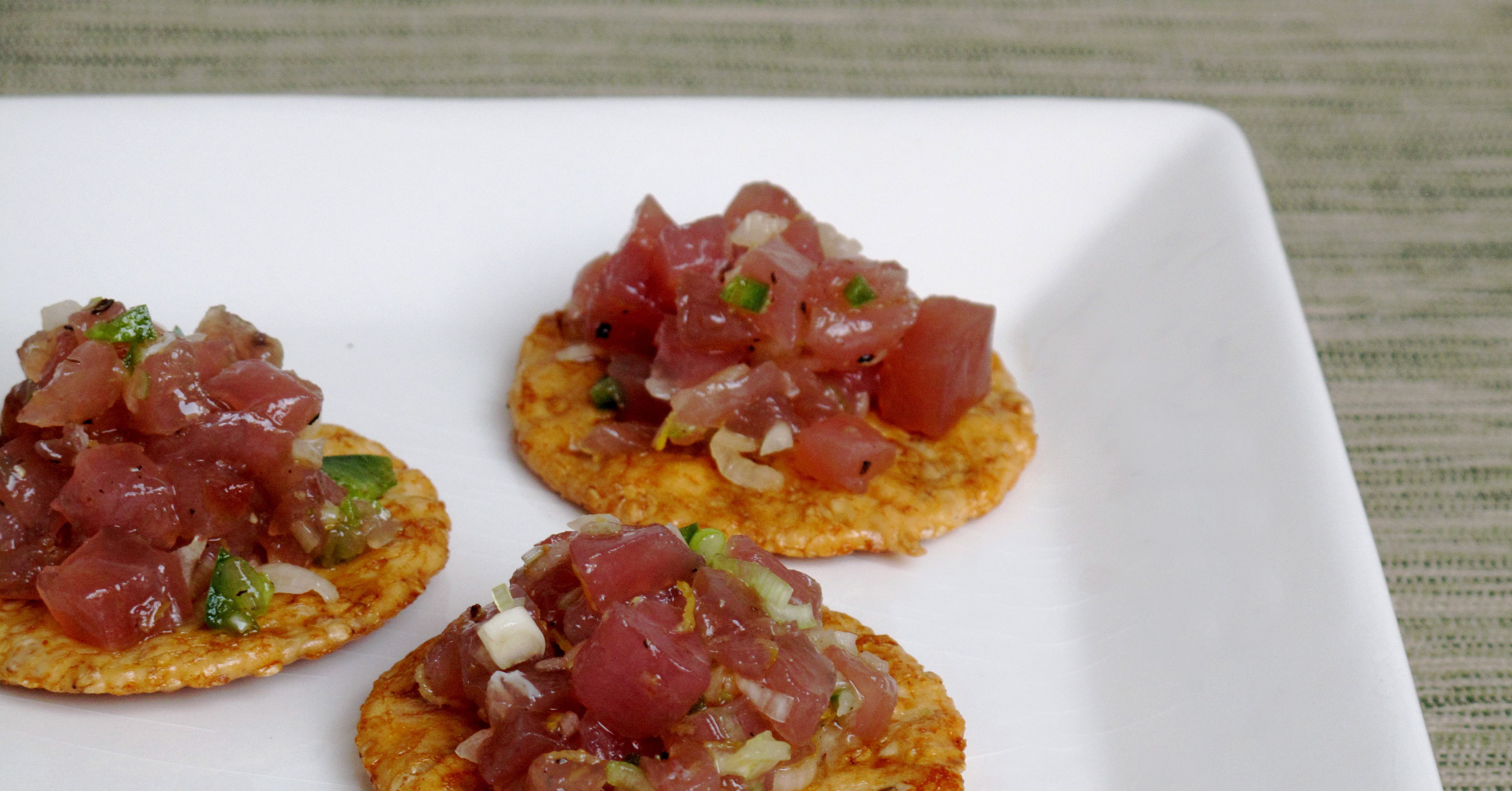 Tuna Tartare on Rice Crackers 101 Appetizers Perfect For Any Occasion