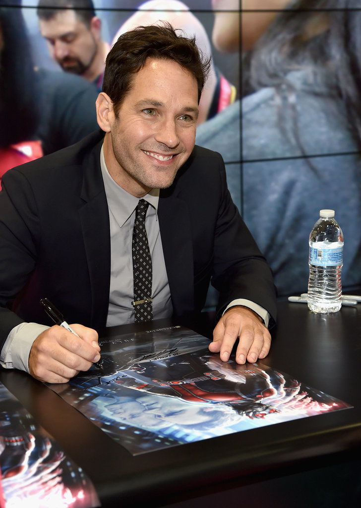 Paul Rudd showed off his boyish grin at Marvel's Ant-Man booth on Saturday.
Paul Rudd showed off his boyish grin at Marvel's Ant-Man booth on Saturday.