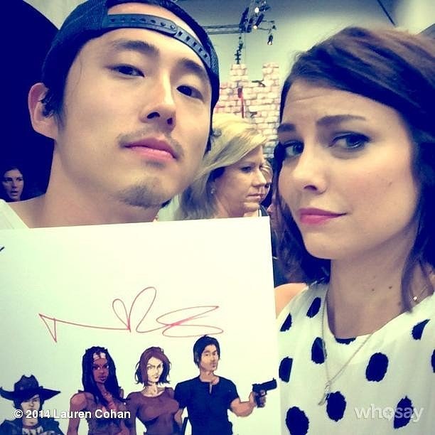 Steven Yeun and Lauren Cohan took a snap with graphic art inspired by their show, - Steven-Yeun-Lauren-Cohan-took-snap-graphic-art-inspired