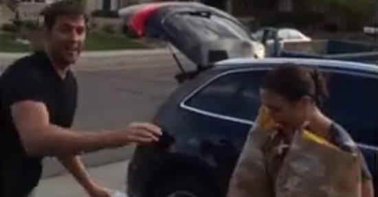 John Krasinski Blindsides Emily Blunt With a Bucket of Ice John Krasinski Blindsides Emily Blunt With a Bucket of Ice