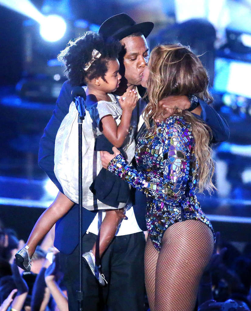 Aug. 24: After Beyoncé's 16-minute performance at the MTV VMAs, Jay Z and Blue Ivy take the stage to present her with the MTV Video Vanguard Award. The couple shared a sweet kiss in front of the audience and during her acceptance speech, Beyoncé referred to Jay as "my beloved." Beyoncé later shared a clip of her kiss with Jay Z on Instagram.
Aug. 27: A tipster sent a nine-second video to Gawker showing Beyoncé and Jay Z (who can be seen carrying Blue) smooching backstage before Beyoncé's VMAs performance.
Aug. 24: After Beyoncé's 16-minute performance at the MTV VMAs, Jay Z and Blue Ivy take the stage to present her with the MTV Video Vanguard Award. The couple shared a sweet kiss in front of the audience and during her acceptance speech, Beyoncé referred to Jay as "my beloved." Beyoncé later shared a clip of her kiss with Jay Z on Instagram.
Aug. 27: A tipster sent a nine-second video to Gawker showing Beyoncé and Jay Z (who can be seen carrying Blue) smooching backstage before Beyoncé's VMAs performance.