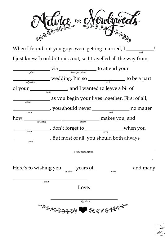 Free Printable Wedding Mad Libs