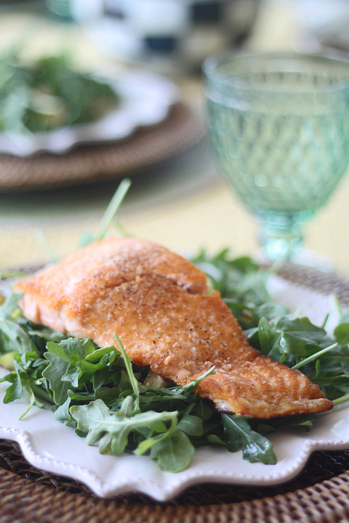 Pan-Seared Salmon With Arugula, Zucchini, and Asparagus Pan-Seared Salmon With Arugula, Zucchini, and Asparagus