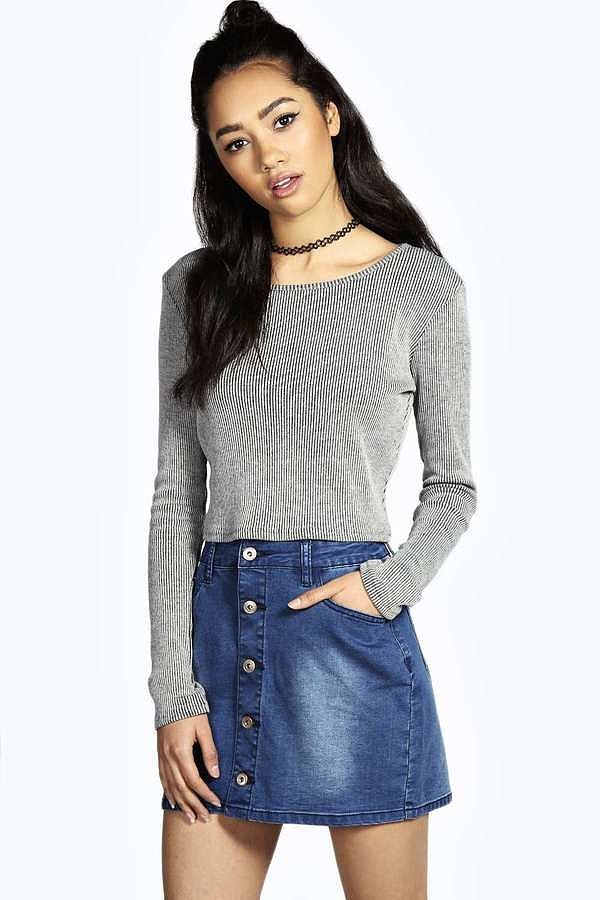 Boohoo Elsie Denim ButtonThrough Mini Skirt (£15) Spring's Coolest