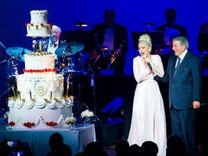 Lady Gaga Surprises Tony Bennett Onstage with a Massive Cake for His 89th Birthday
