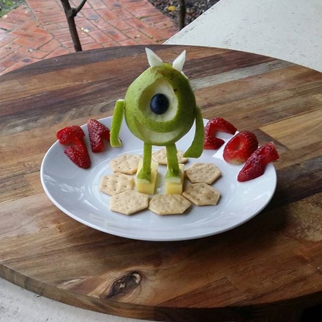 Mike Wazowski pear and cheese snack.
