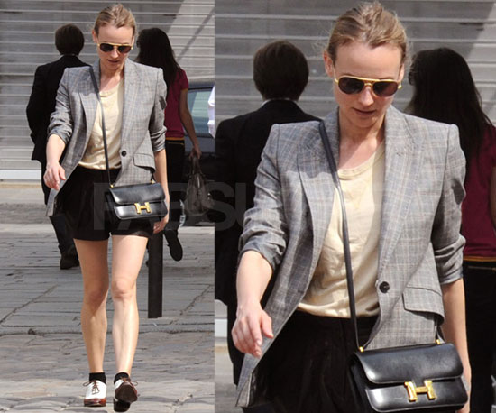 Diane Kruger in Paris Wearing Oxford Shoes and Gray Blazer ...  