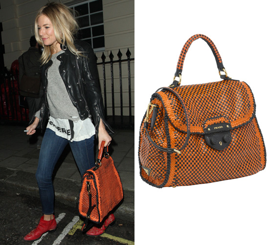 Sienna Miller Carrying Orange Prada Madras Bag | POPSUGAR Fashion UK  