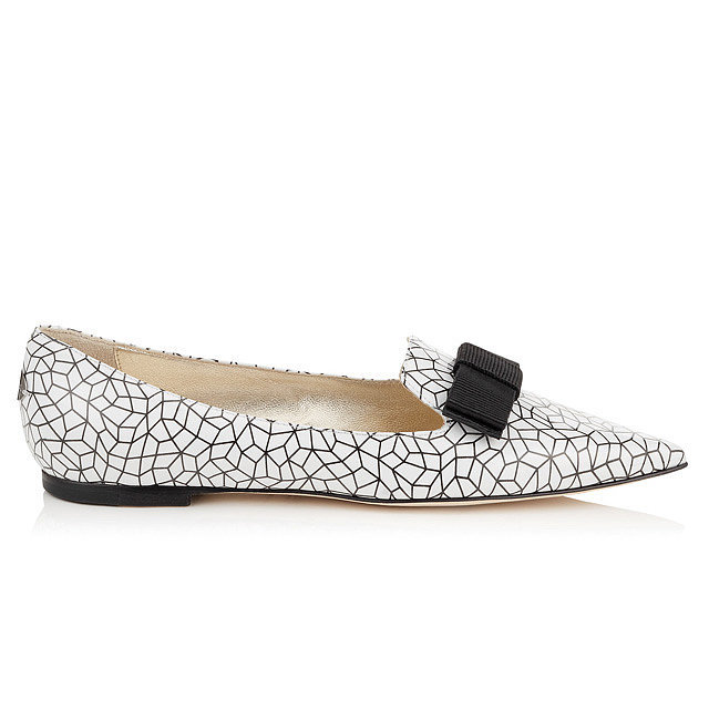 Jimmy Choo 'Gala' White and Black Pointy Toe Flats with Bow ($625 ...