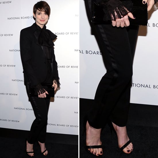 Anne Hathaway Wearing Black Suit | POPSUGAR Fashion